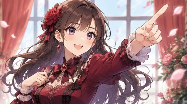 悪役令嬢を演じようと明るく振る舞う日本人女性を描いたラブコメ風アニメ画像