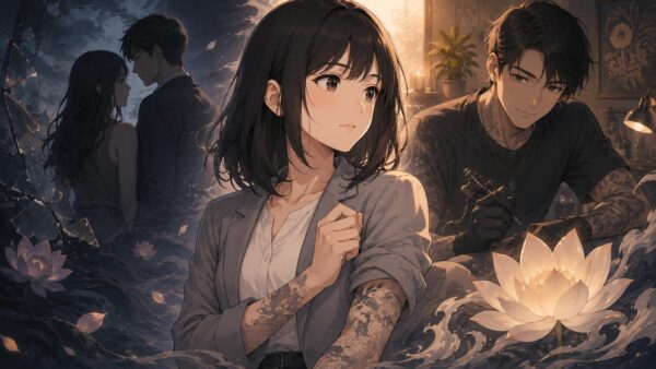 裏切りから立ち上がる女性と彫師の出会いを象徴的に描いた『サレ妻の復讐~魔性の刺青~』の物語イメージ