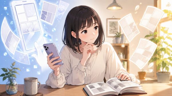夫を社会的に抹殺する5つの方法のタテヨミ版とコミックス版を比較する女性