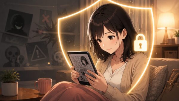 違法サイトを避け正規電子書籍サービスで安全に漫画を読む日本人女性