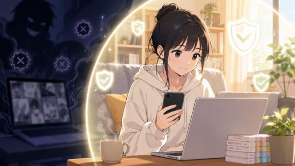 違法サイトを避けて正規サービスで安全に漫画を読む日本人女性