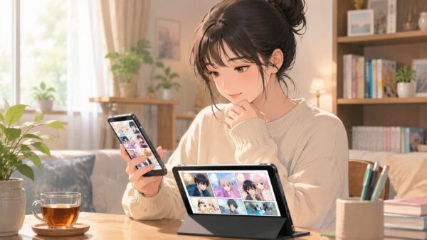 正規電子書籍サービスで安全に漫画を読む日本人女性