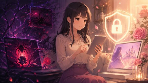違法サイトを避けて正規サービスで悪役令嬢漫画を安全に読む女性