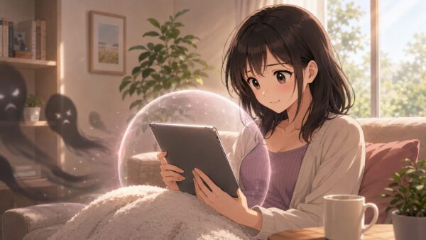 正規電子書籍サービスで安全に漫画を読む日本人女性