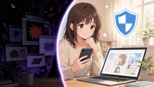 違法漫画サイトを避けて安全な正規サービスを選ぶ日本人女性