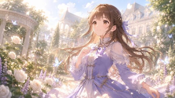 死に戻り後の幸せな人生を予感させる庭園の令嬢アニメイラスト