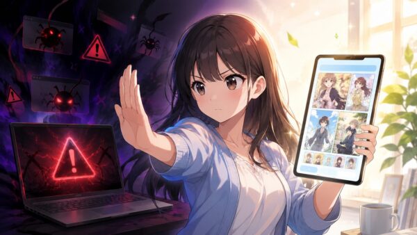 危険な海賊版サイトを避け正規の電子漫画サービスを選ぶ日本人女性