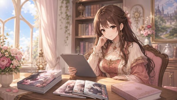 どうも噂の悪女でございますをタブレットで読む女性と漫画・小説版