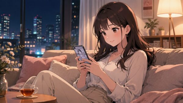 都内の部屋でスマホ漫画を読む20代女性のくつろぎ時間