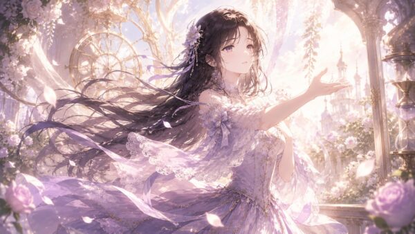 光に手を伸ばし二度目の人生へ進む貴族風の女性