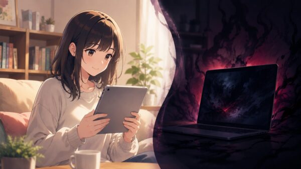 安全な電子書籍サービスで漫画を読む日本人女性
